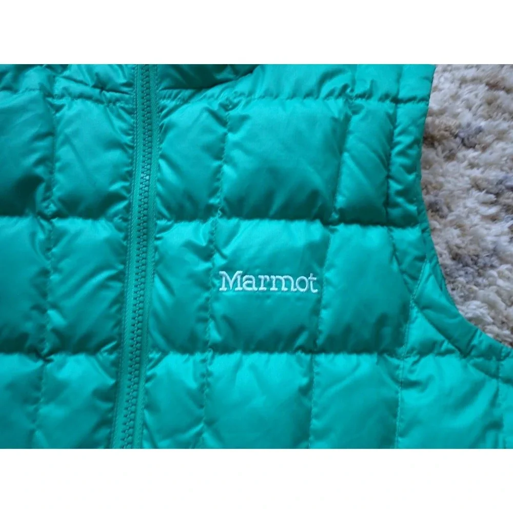 Marmot Puffer Vest Girls Large Green Excellent Down Quilted Full‎ Zip Sleeveless
